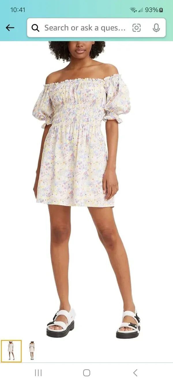 New Small Levi Off Shoulder Country Sundress Shirred Waist Puff Sleeve Dress